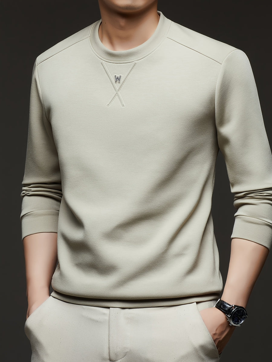 [Xingfan] 2026 Summer Men'S Long Sleeve T-Shirt Solid Round Neck Athletic Base Layer Sweatshirt - Apricot
