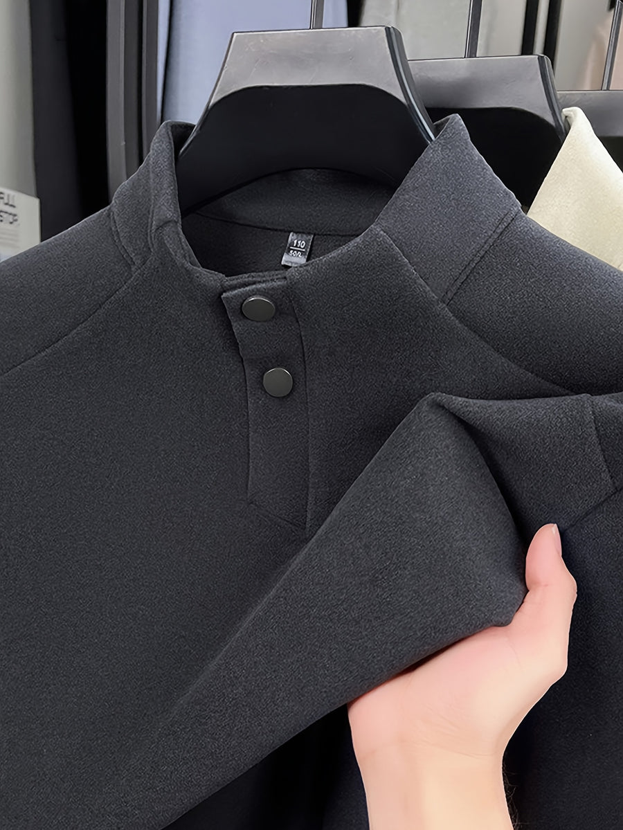 Men's Henley Neck Raglan Sleeve Velvet Long Sleeve Base Layer Shirt, Offers More Layering Than Regular Crew Neck or Half-Zip Collar Styles - SINBOS - Black Gray