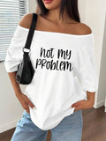 Women's Off-Shoulder Short Sleeve T-Shirt - Breathable Stretch Fabric Oversized Loose Fit Top with Off-Shoulder Neckline & Lettering Print, Soft Suitable for Spring Summer Beachwear, Casual Blouse for Layering - White