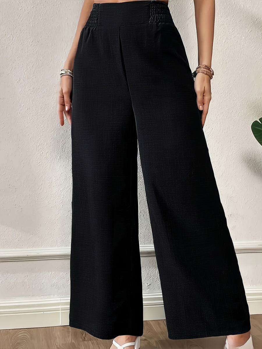 New Women'S High-Waist Wide-Leg Pants, Elastic Waist Straight-Leg Long Trousers, Elegant Wide-Leg Trousers Suitable for Casual And Formal Occasions, Office, And Semi-Formal Wear - Black