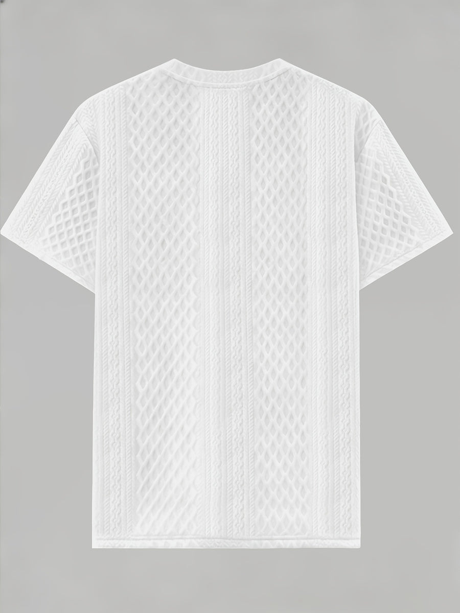 Men'S Round Neck Textured Fabric Short Sleeve T-Shirt, Suitable for Summer Casual Sports - White
