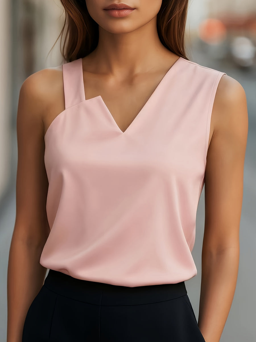 Women's Asymmetrical Spaghetti Strap Tank Top - Pink