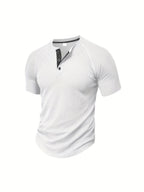 (Set of 3) Men'S Loose-Fitting Solid Color Henley Short-Sleeve, Round Neck Half-Button T-Shirt, Suitable for Outdoor Activities in Spring And Summer. - White Army Green Lake Blue