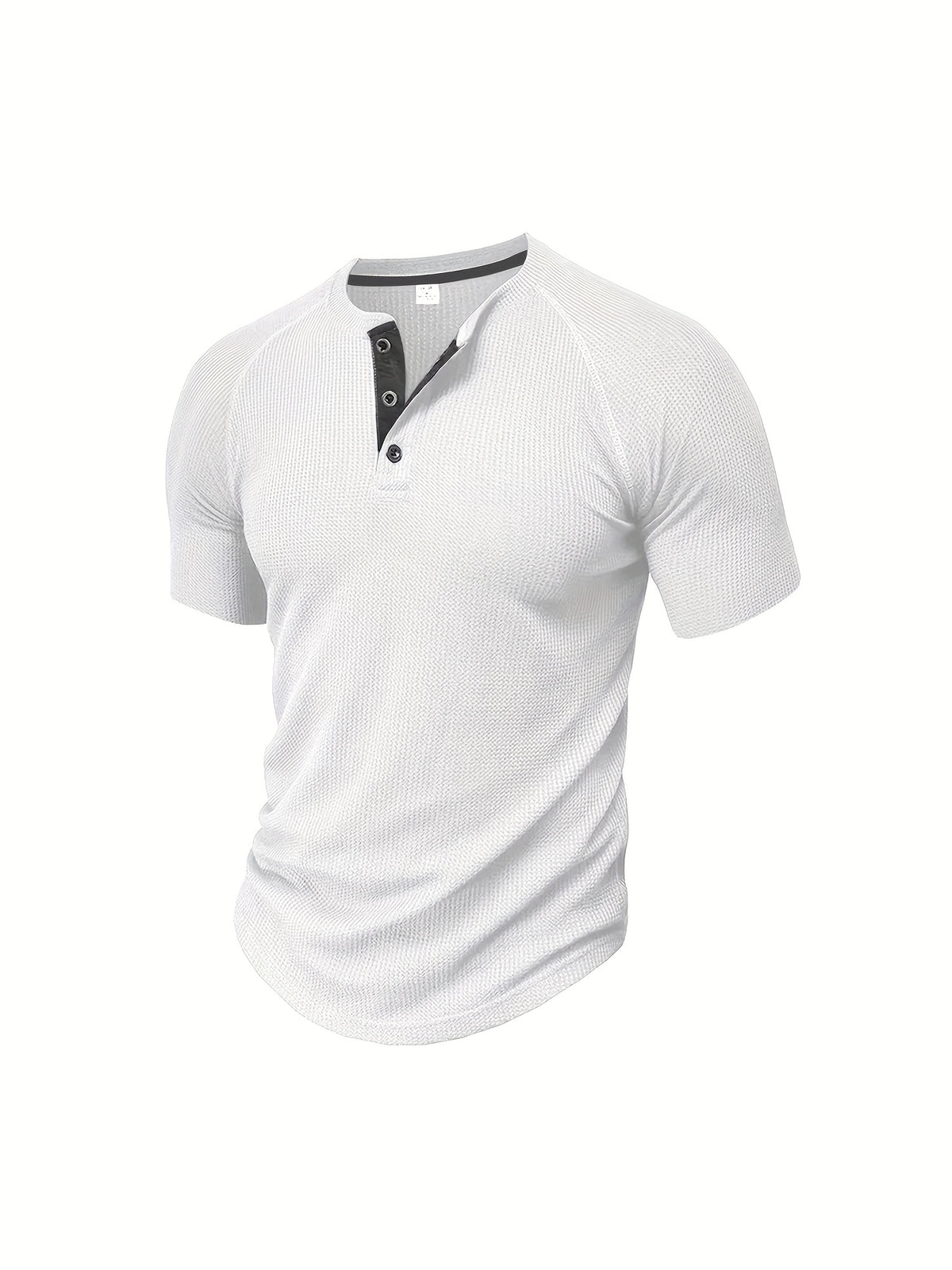 (Set of 3) Men'S Loose-Fitting Solid Color Henley Short-Sleeve, Round Neck Half-Button T-Shirt, Suitable for Outdoor Activities in Spring And Summer. - White Army Green Lake Blue
