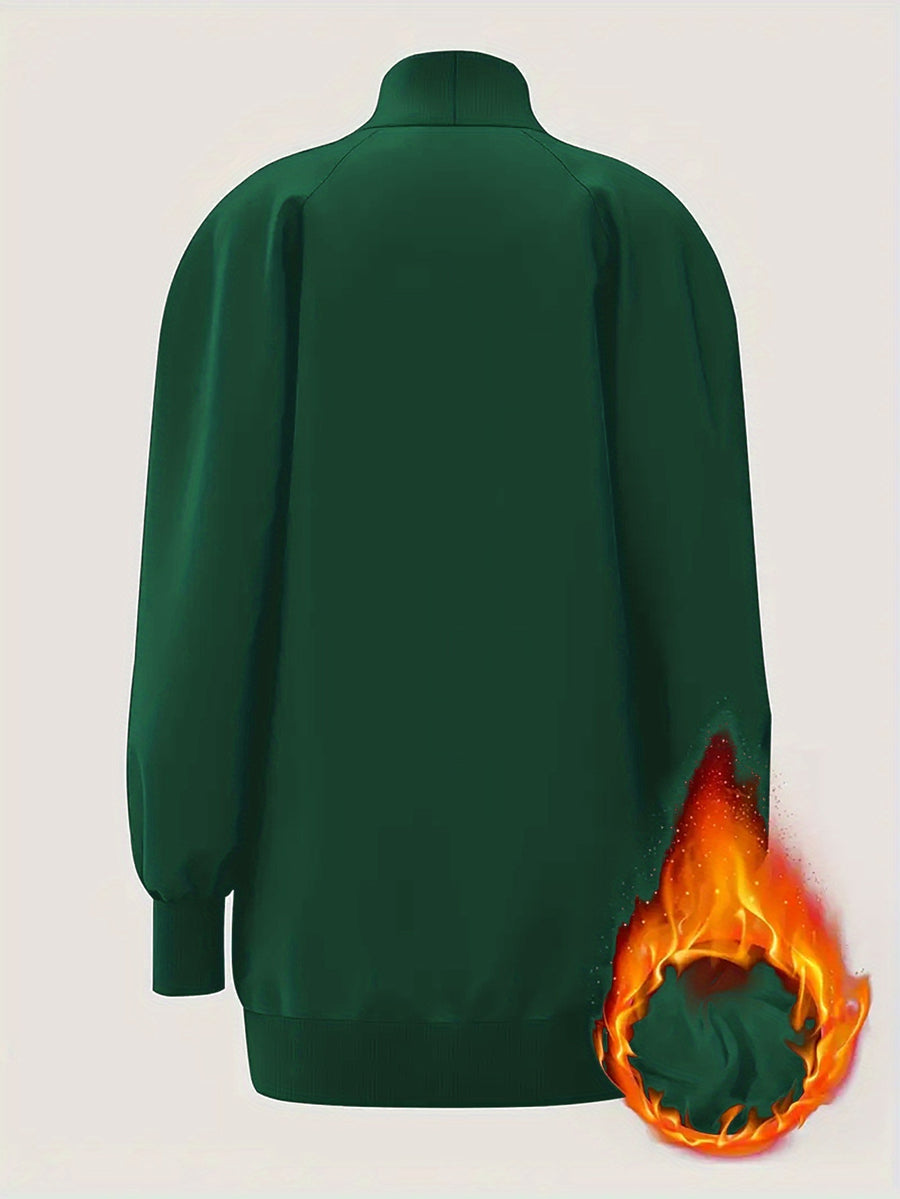 Ladies Elegant Turtleneck Pullover, Autumn And Winter Casual Sweatshirt, Comfortable Fabric Loose Fit Dress - Green