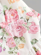 Women's Elegant Square Neck A-Line Dress with Back Bow Detail & Florally Print - Short to Medium Length Formal Wedding Guest Gown, Machine Washable Dress for Special Occasions - Mixed colors