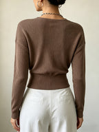 Women'S New Arrivals INS Autumn/Winter Cross-Collar Pullover, Elegant Versatile Loose Fit Machine Washable Long-Sleeve Knitwear - Coffee Color