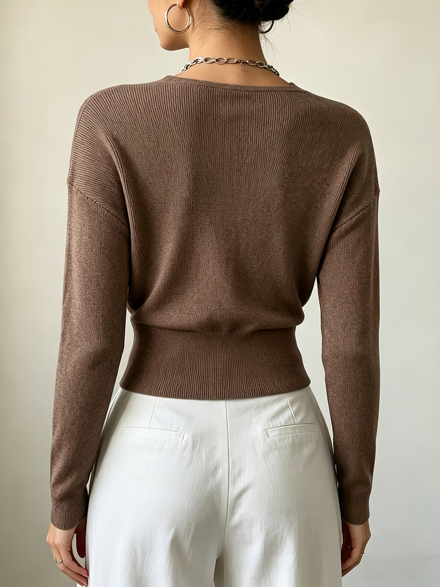 Women'S New Arrivals INS Autumn/Winter Cross-Collar Pullover, Elegant Versatile Loose Fit Machine Washable Long-Sleeve Knitwear - Coffee Color