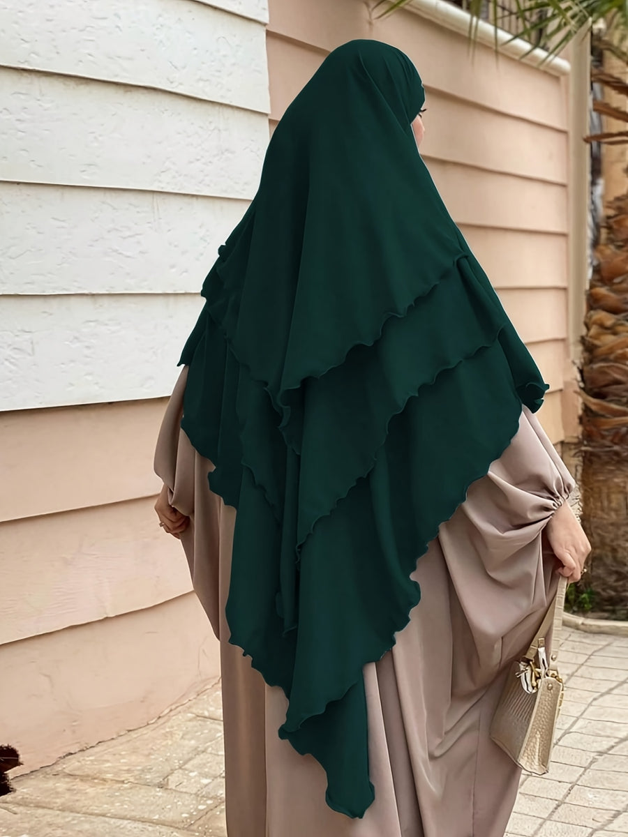 1pc Fashionable, elegant and casual three-layer chiffon fabric solid color suitable for daily wear, loose and comfortable Women's abaya headscarf.sarees for women indian wedding robe aid femme abayas for women muslim jilbab femme khimar hijab - Dark Green