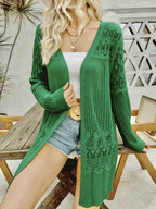 Women'S Elegant Long Sleeve Lace Open Cardigan, Suitable for Vacation, Beach - Green