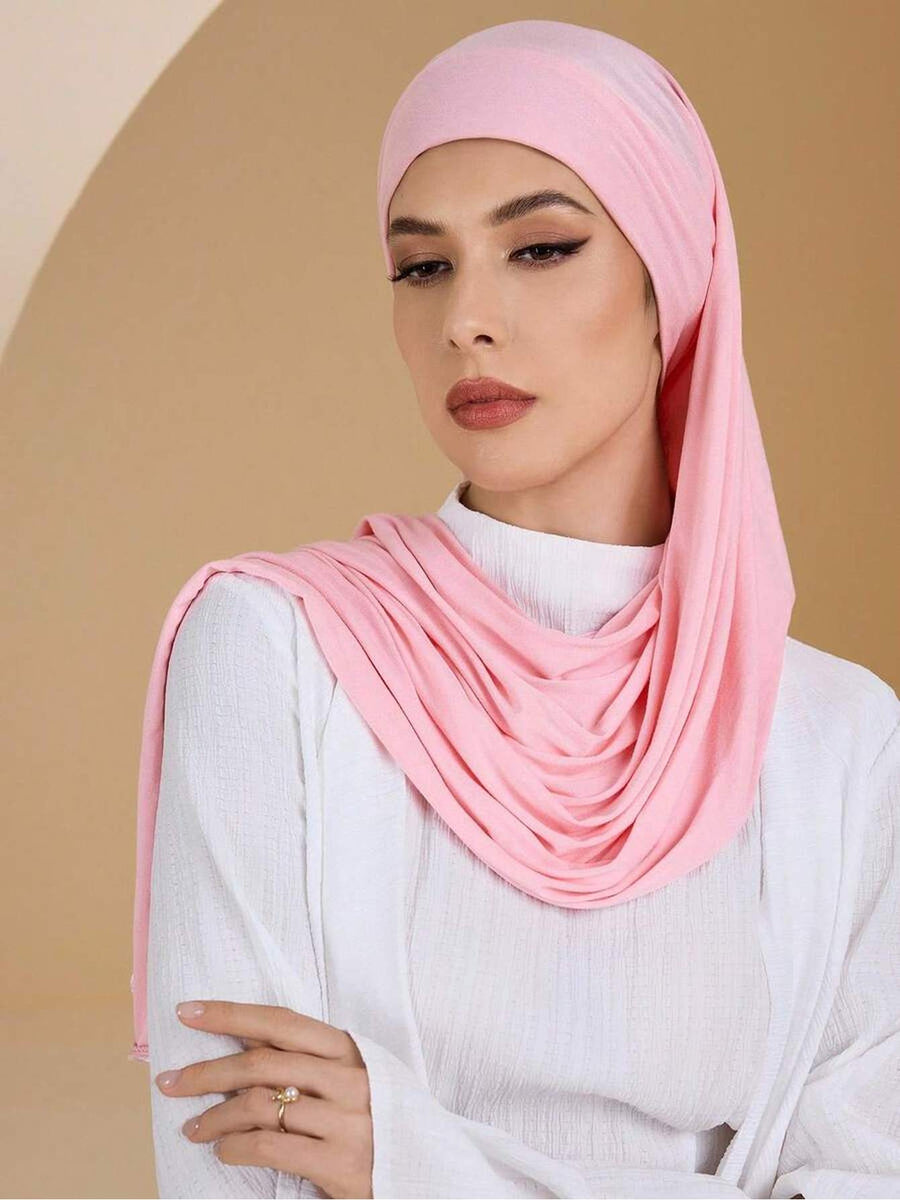 1pc Soft Solid Color Jersey, Plain Long Scarf, Headscarf - Bright Pink Color