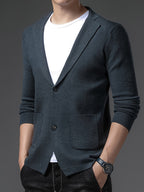 [Starry Prosperity] Men'S Solid Color Cardigan Long Sleeve Casual Knit Blazer for Fall/Winter - Green