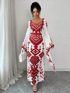 New Women's Fashion, Elegant Contrast Color Print Maxi Dress, Suitable for Dates and Vacations - Mixed colors