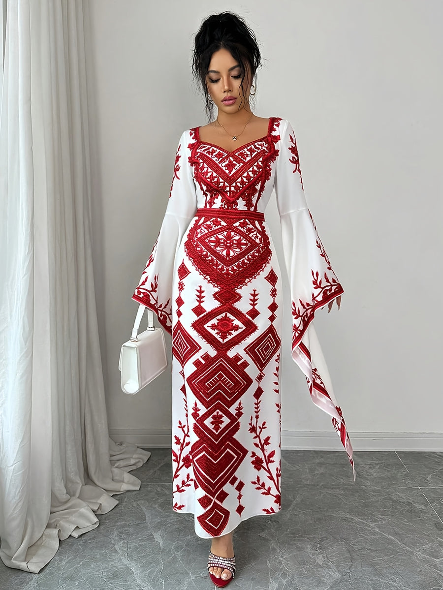 New Women's Fashion, Elegant Contrast Color Print Maxi Dress, Suitable for Dates and Vacations - Mixed colors