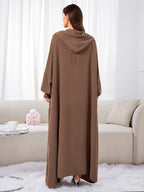 Plus Size - 1pc Ice Wrinkled Fabric Solid Color Loose Hooded Headscarf Women'S Fashion Abaya Suitable for Spring Summer Autumn Daily Wear Robe Foulard Femme Abaya Femme Foulard Abaya Femme - Khaki