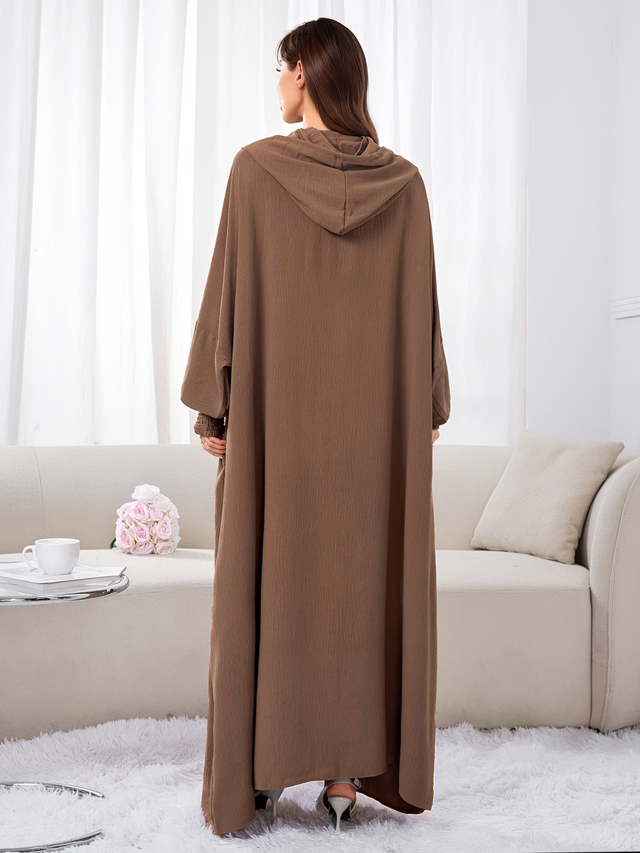 Plus Size - 1pc Ice Wrinkled Fabric Solid Color Loose Hooded Headscarf Women'S Fashion Abaya Suitable for Spring Summer Autumn Daily Wear Robe Foulard Femme Abaya Femme Foulard Abaya Femme - Khaki