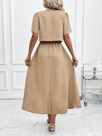 Women's New Elegant Shirt and Slip Dress 2pcs Set, Suitable for Commuting and Various Occasions, Vacation Wear - Khaki