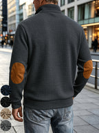 [Pearson OBM] Men'S Autumn Winter Sports Short Collar Jacket, Classic Print Design, Zippered Pockets Fashionable Small Plaid Textured Fabric, Elbow Classic Color-Block Casual Coat, Spring Autumn Versatile Zippered Cardigan Top, Suitable for Gifting - pa gray