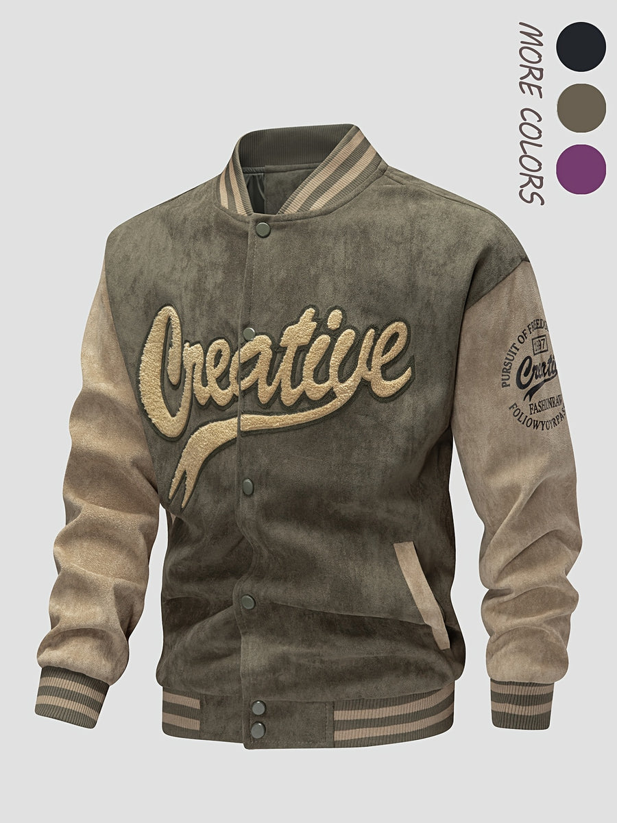 Men'S Casual Fashion Loose Comfortable Breathable Velvet Couple Jacket, All-Match Individual Letter Embroidery Outdoor Sports Baseball Coat, Suitable for Daily Commute Wear, Ideal Gift - fern green