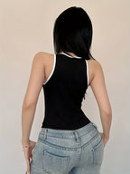 Color Block Casual Tight Top - Black