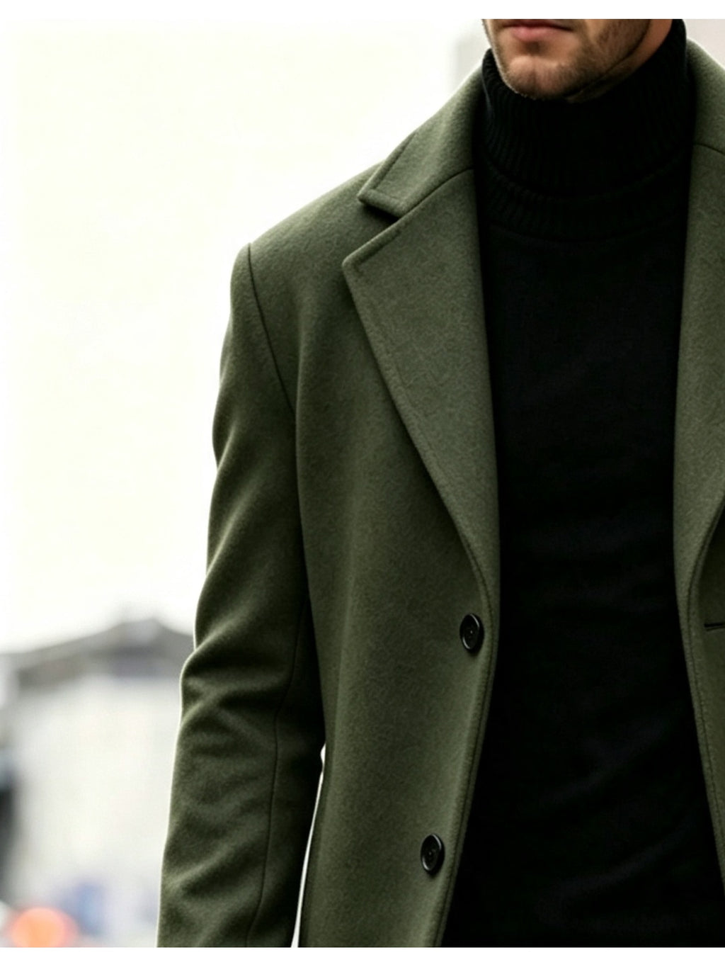 Men's Long Tweed Overcoat, European and American Style Suit Lapel Single-Breasted Slim Fit Blend Coat, Autumn/Winter Windproof and Warm Business Men's Wear, Multiple Colors Available, 100% Polyester - fern green