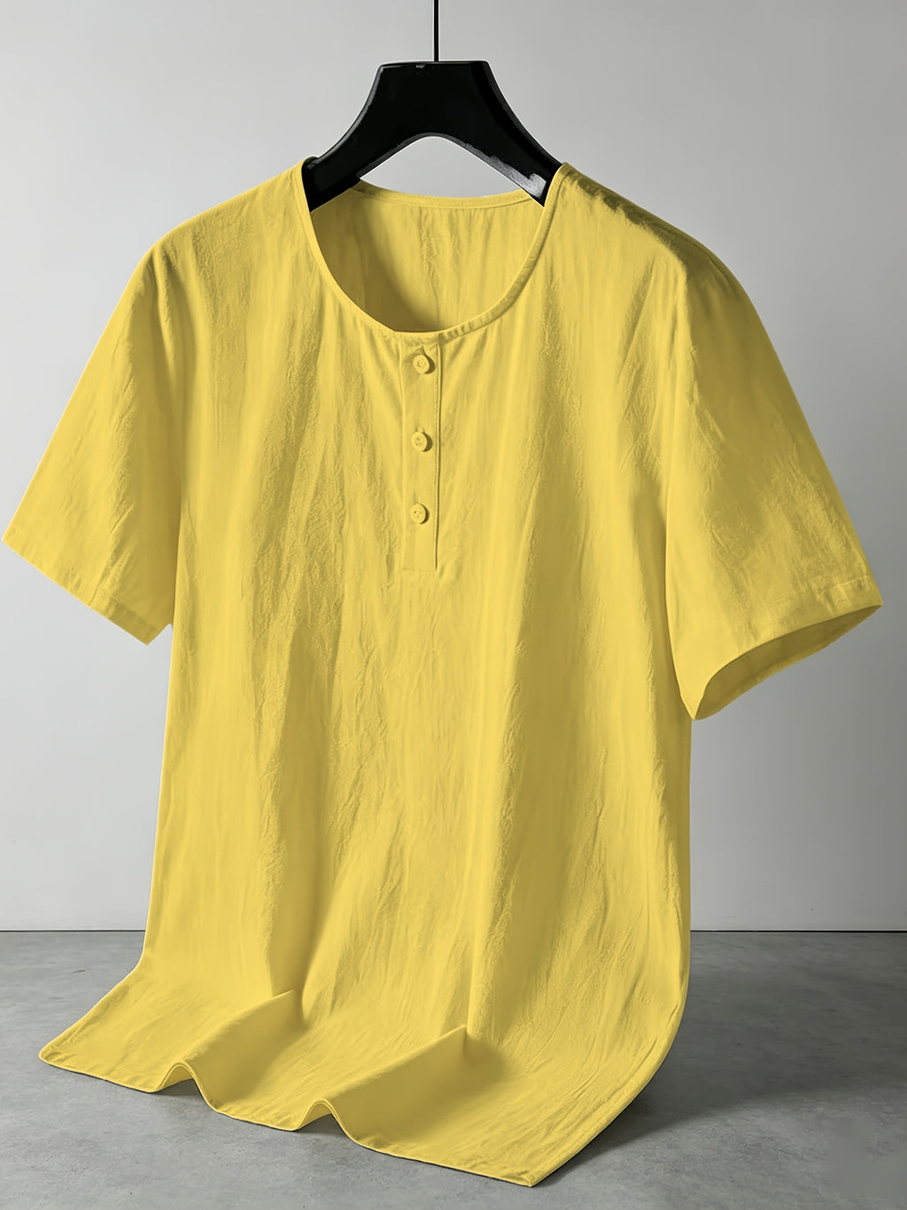 Men'S Summer -Linen Half-Zip Short Sleeve T-Shirt - Breathable Crew Neck Casual Top - Yellow
