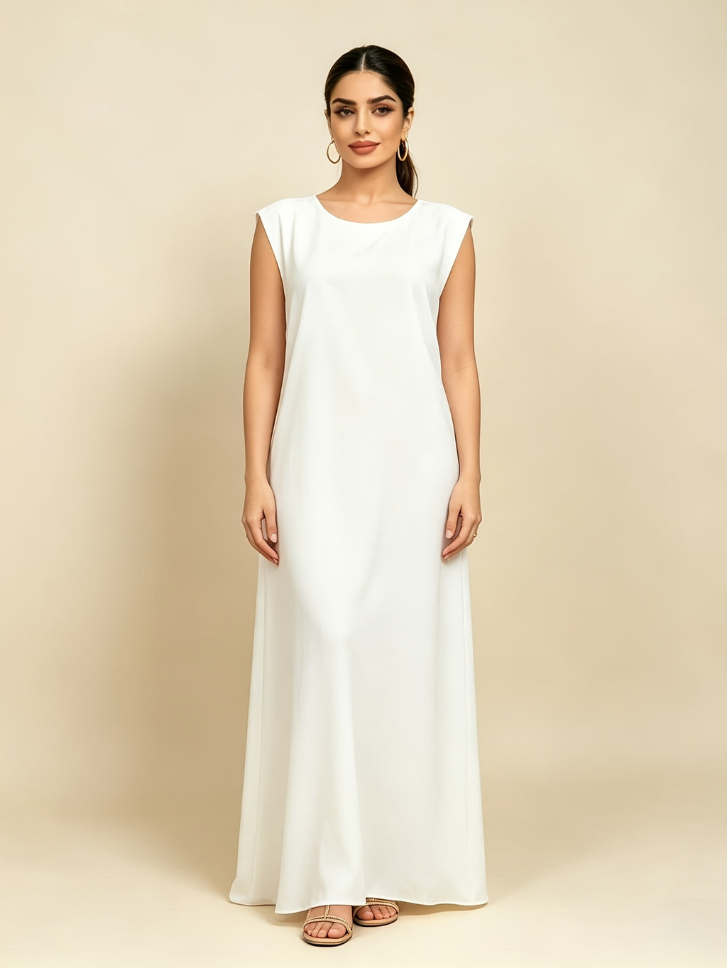 1pc Solid Color Elegant Casual Spring Autumn Suitable for Women'S Daily Base Layer Vest Abaya Muslim Dress Robe Summer Abaya - White