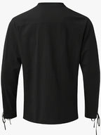 New Medieval Men'S Pirate Shirt Retro V-Neck Lavender Punk Gothic Blouse Viking Tie-Up Top - Black