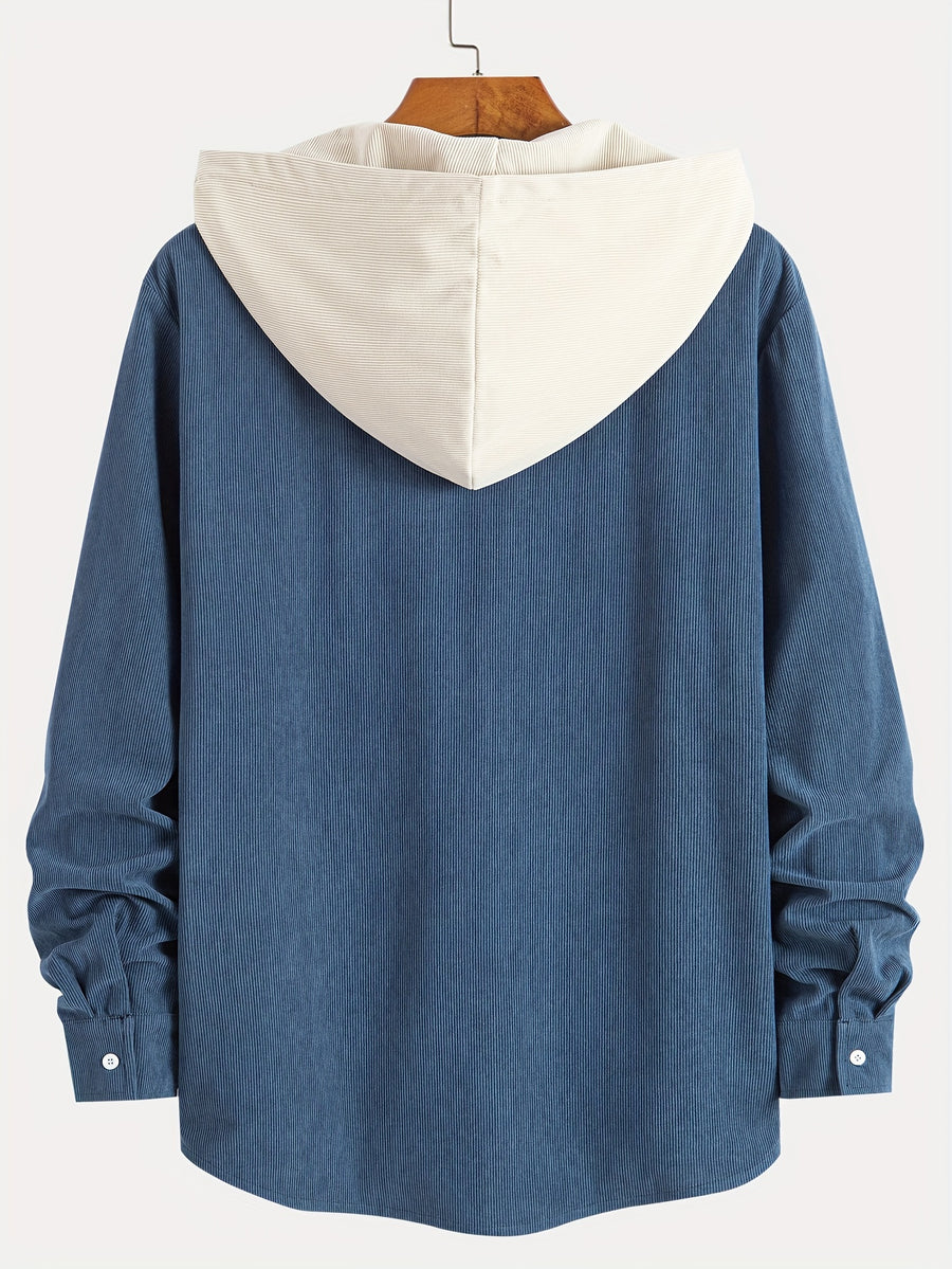 Color-Block Trendy Long Sleeve Hooded Jacket - Peacock Blue