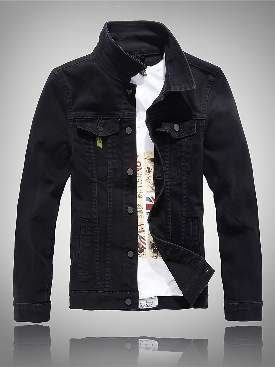 Men'S Denim Jacket, Trendy Men'S Long Sleeve Denim Jacket, Men'S Washed Denim Jacket, Casual Denim Jacket - Black