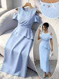 Spring Summer New Mid-Length Dress Blue Round Neck And Rhinestone Embellishment Women'S Top Dress Elegant Evening Gown Party Dress Social Commute Dress - Sky Blue