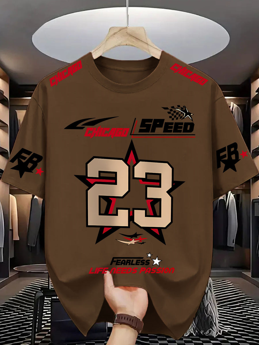 Chicago Speed 93 Fearless Men'S Round Neck T-Shirt -- Lifestyle And Performance Inspired - Light Brown-1