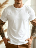Men's Casual Summer New Solid Color Pure Cotton T-Shirt for Daily Wear, High-Quality Cotton Material, Classic Fit, Comfortable Style, Machine Washable, Suitable for Multi-Scene Outfits, Preferred Outdoor Apparel for Fitness and Outdoor Sports - White