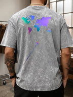Men's Heavyweight T-Shirt Washed Distressed Gradient World Map Airplane Fashion Print Vintage Heavy Cotton Streetwear High Street Style Summer Casual Versatile Gym Fitness Daily Commute Tee 2026 Urban Fashion - Grey