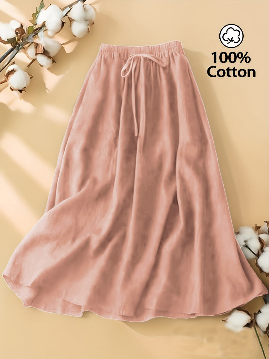 Women'S Solid Color Elegant Style Tie Skirt, Women'S Artistic Style Mid-Length Elastic Waist Skirt, Women'S Casual Solid Color Pure Comfortable Skirt with Invisible Pockets, Suitable for Daily Leisure, Commuting, Beach Vacation Wear - Pink
