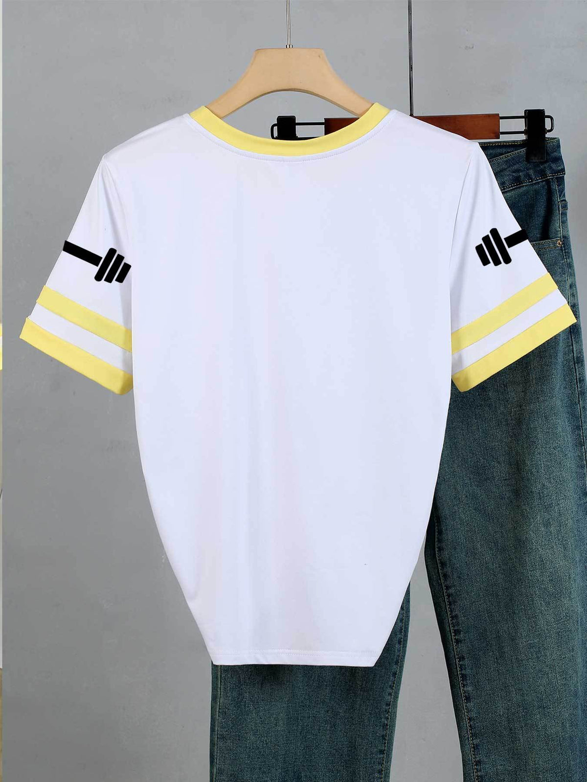 20pcs Women's Colorblock T-Shirt Single Piece, Hand-Drawn Line Art Couple Holding Hands with Heart Print, Colorblock Summer  Sleeve Crew Neck Short Sleeve T-Shirt - Breathable Crew Neck Casual Sport Top, Loose Fit Spring Festival Trendy Apparel - Yellow + White