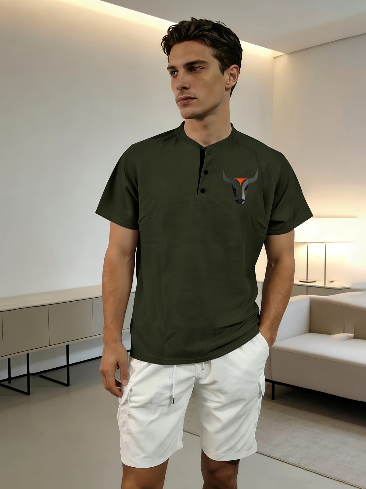Summer Casual Fashion Men's Short-Sleeve Henley T-Shirt, Outdoor Leisure Work Running Comfortable European and American Trendy Versatile Men's Casual Shirt, Minimalist Outdoor Breathable Training Casual Men's Versatile Polo Shirt - Dark Green