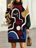 [Digital Printing] Abstract Line Art Women'S Sweatshirt Dress Mid-Length Autumn Winter, Office Home Street Park Travel Casual Wear - Mixed colors