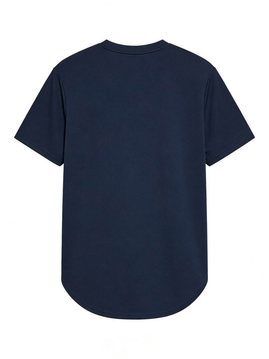 Men'S Longline T-Shirt with Trendy Street Style, Soft And Breathable, 100% Polyester, Bold Colorful Printed Design, Crew Neck, Short-Sleeve Summer Shirt, T-Shirt - Navy Color
