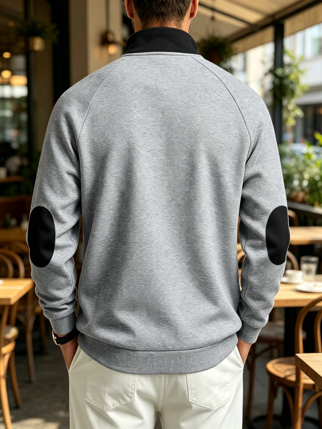 Men's Quarter Zip Stand Collar Sweatshirt, Heavyweight Color Block Pullover with Elbow Patches, Raglan Long Sleeve Tops with Chest Pocket, Lined Loose Casual Commute Outerwear, Autumn Winter Versatile Plus Size Men Clothing Multiple Colors& S - Light Grey