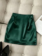 Fashionable New Satin Asymmetrical Skirt, Spring Summer High-Waist Fitted Tight Sexy Women'S Elegant Midi Skirt - Dark Green