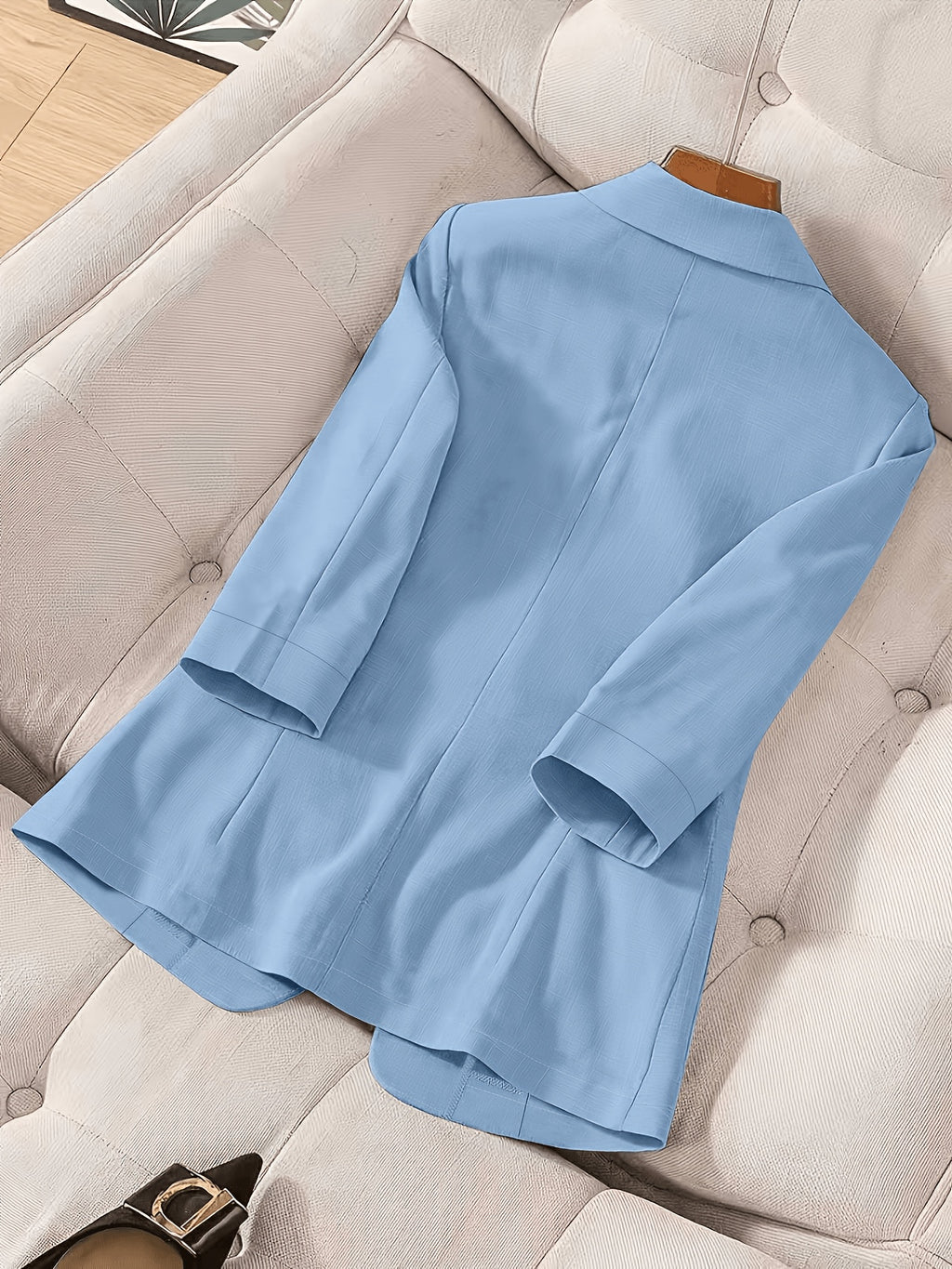 2026 New Premium Solid Color Single-Button Suit Jacket, Elegant 3/4 Sleeve, Comfortable And Breathable Casual Outerwear, Elegant Style Suitable for Daily Spring Summer Autumn, All-Match Temperament Suit - Sky Blue