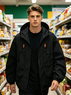 Men'S Spring Autumn Hooded Solid Pocket Jacket Sunscreen Top, Suitable for Outdoor Running Sports Commuting - 2390-Black
