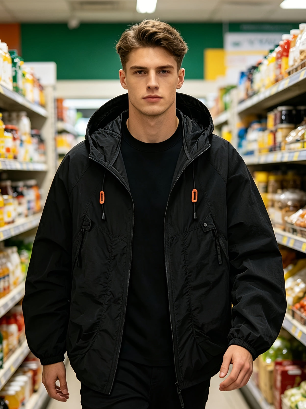 Men'S Spring Autumn Hooded Solid Pocket Jacket Sunscreen Top, Suitable for Outdoor Running Sports Commuting - 2390-Black