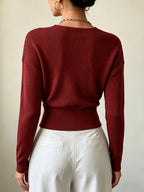 Women'S New Arrivals INS Autumn/Winter Cross-Collar Pullover, Elegant Versatile Loose Fit Machine Washable Long-Sleeve Knitwear - Burgundy