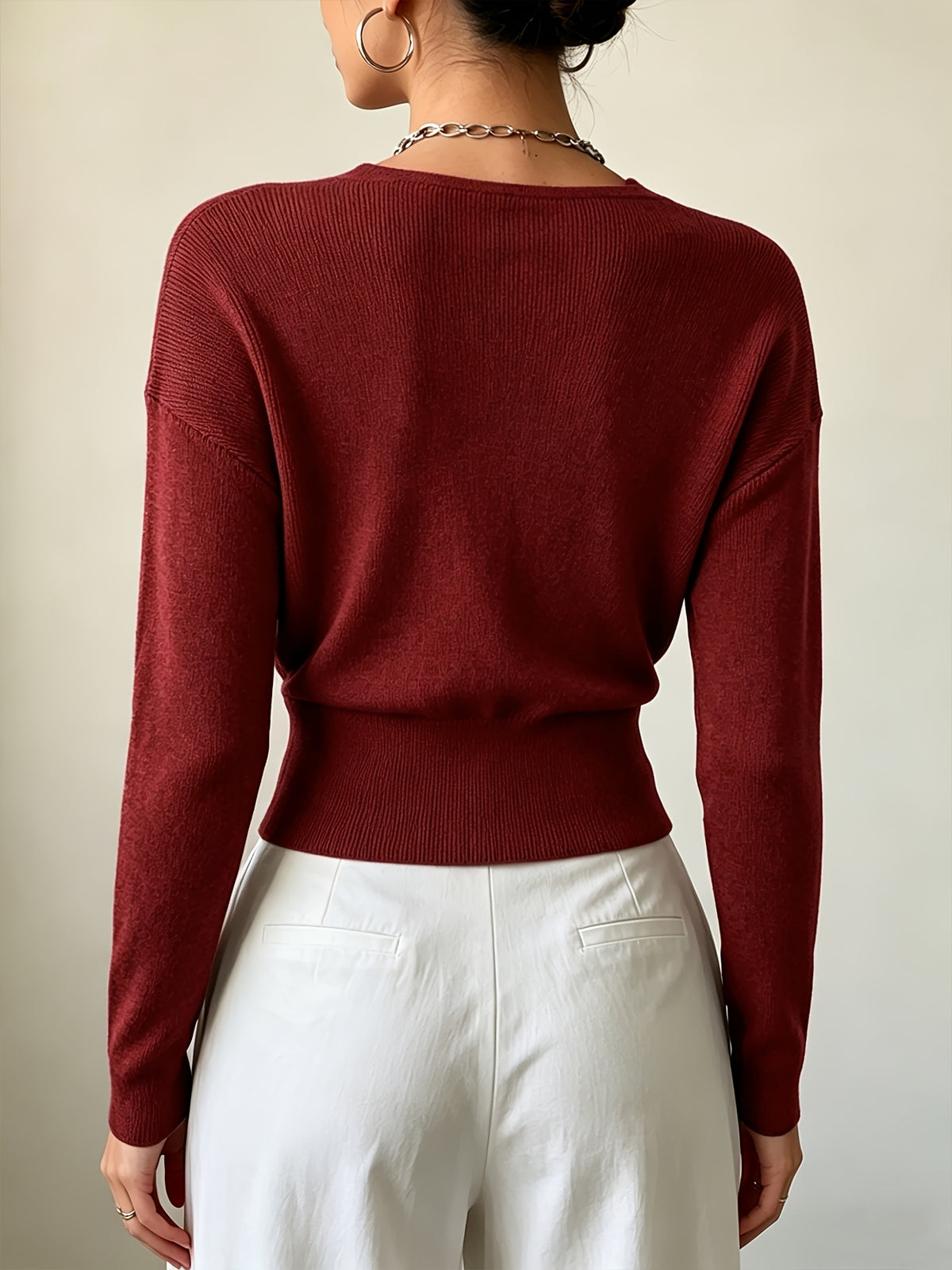 Women'S New Arrivals INS Autumn/Winter Cross-Collar Pullover, Elegant Versatile Loose Fit Machine Washable Long-Sleeve Knitwear - Burgundy
