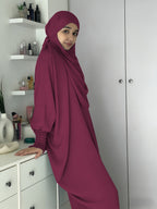 Khimar and Abaya Jilbab Dress, Loose Robe with Elastic Sleeves, High Privacy, Premium Jilbab for Muslim Women, Prayer Headscarf, Islamic Clothing, Khimar - Burgundy