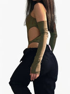 New Summer Street Style Solid Color Cut-Out Sexy Hot Designer Bodycon Jumpsuit - Olive Green