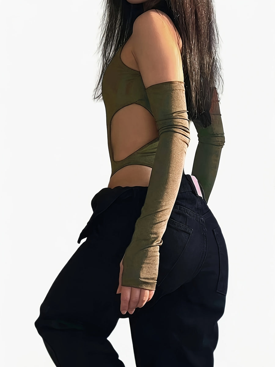 New Summer Street Style Solid Color Cut-Out Sexy Hot Designer Bodycon Jumpsuit - Olive Green