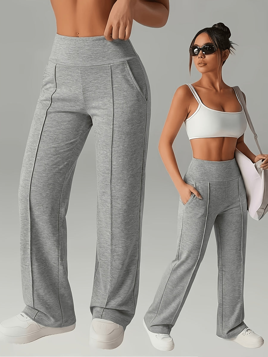 Plus Size, Women's Casual Pants with Pockets, High-waisted Stretch Pants. Suitable for All Seasons, These Women's Long Pants Are Perfect for Both Home and Outdoor Wear - Light Grey